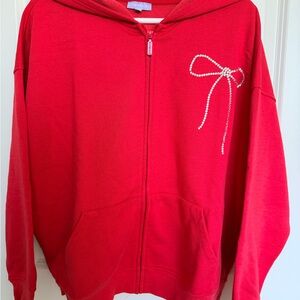 Florence Red Rhinestone Bow Zip Hoodie